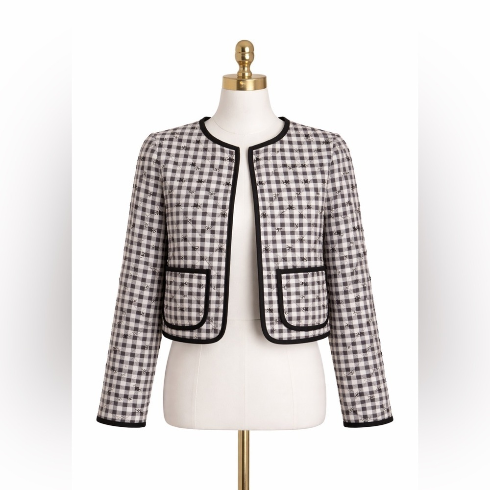 House of Harlow 1960 NWOT Quilted Gingham Bow Parisian Style blazer Size M